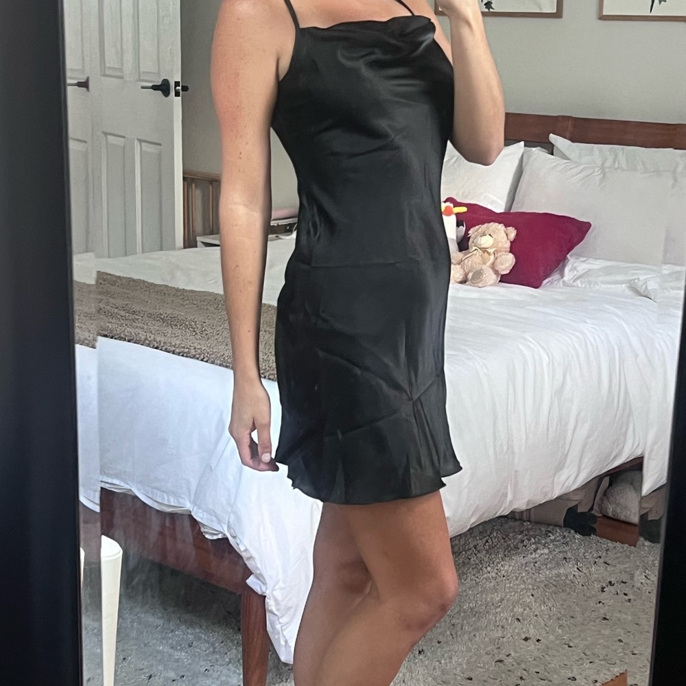 y2k Bebe Satin Slip Cocktail Black Dress Women's Small